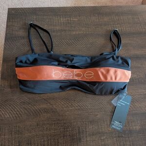 Bebe Black Rust Lurex Bikini Swimsuit Top Size XL.